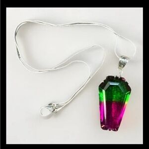 Elegant Green & Purple-pink Crystal Pendant Necklace